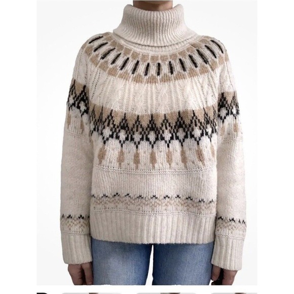 Gap Women 2XL Wool Blend Icelandic Sweater Turtleneck Fair Isle Cable Lopapeysa - Picture 1 of 8